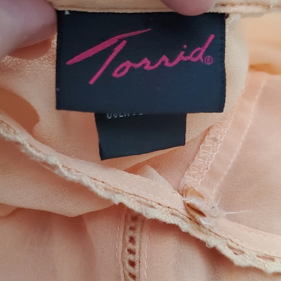 🌟 3 for $15 Deal! 🌟Torrid peach pink sheer white lace blouse 0 - Picture 6 of 7